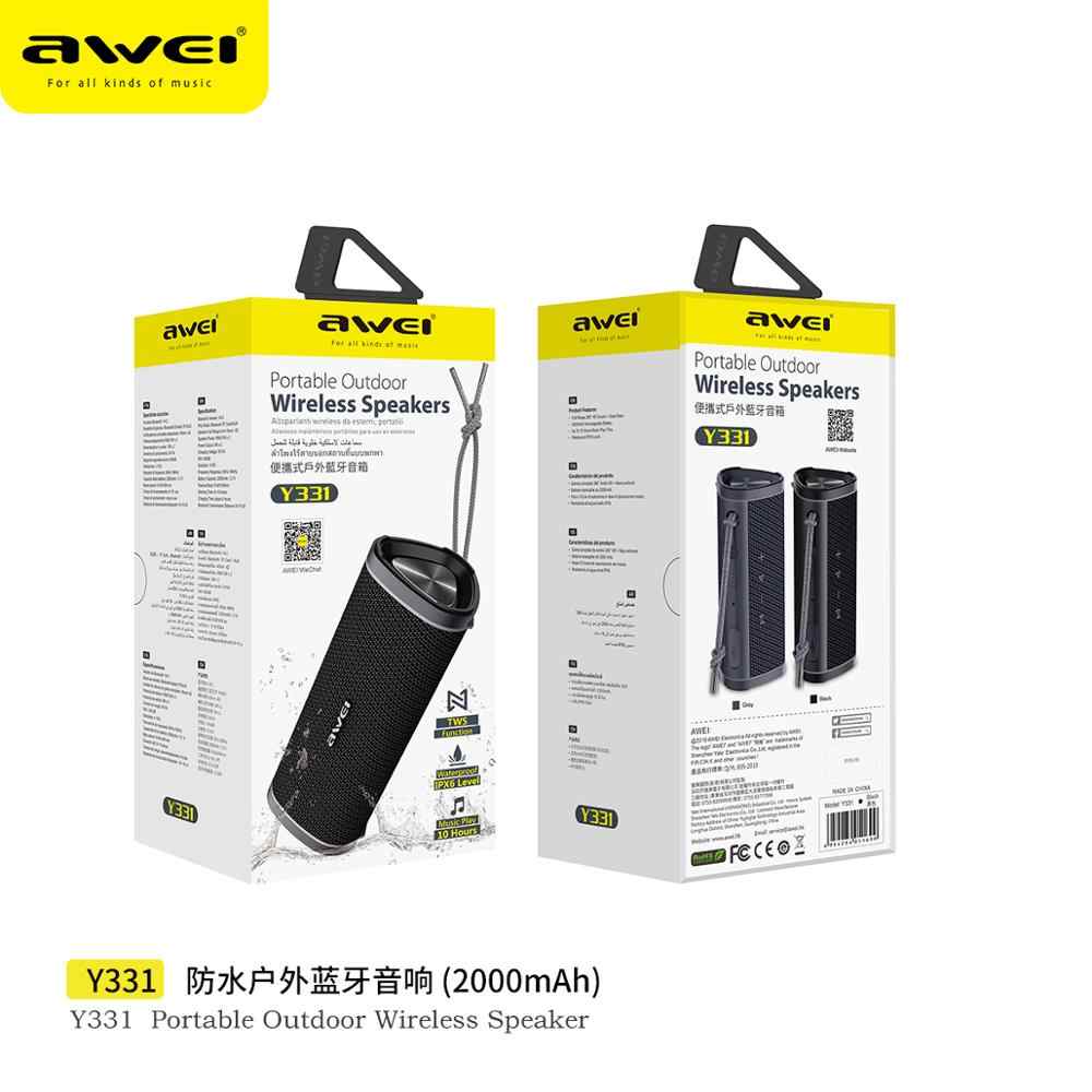 Влагозащищенная беспроводная колонка Awei Y331 - черный (Bluetooth, MP3, AUX, Mic, Power Bank)