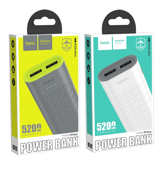 Внешний аккумулятор Power Bank Hoco  B31C Sharp Mobile 5200 mAh LiOn USB 1A + 1A (серый)