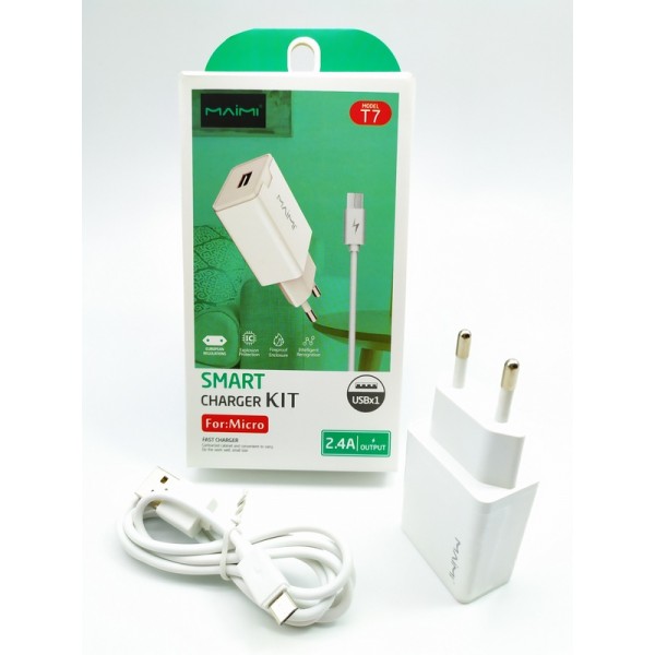 СЗУ MAIMI T7 Smart charger kit 2,4A 1USB + кабель microUSB, белый