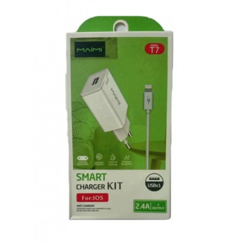 СЗУ MAIMI T7 Smart charger kit 2,4A 1USB + кабель IOS, белый